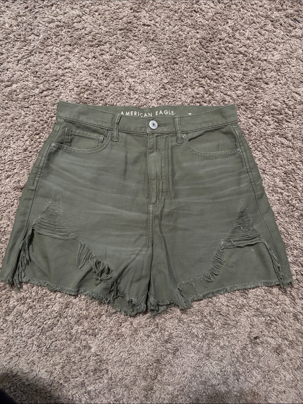 American Eagle Outfitters Olive Green Distressed Denim Cutoff Shorts